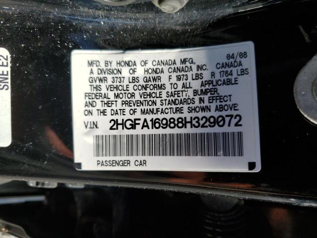 2HGFA16988H329072 - 2008 HONDA CIVIC EXL შავი ფოტო 12