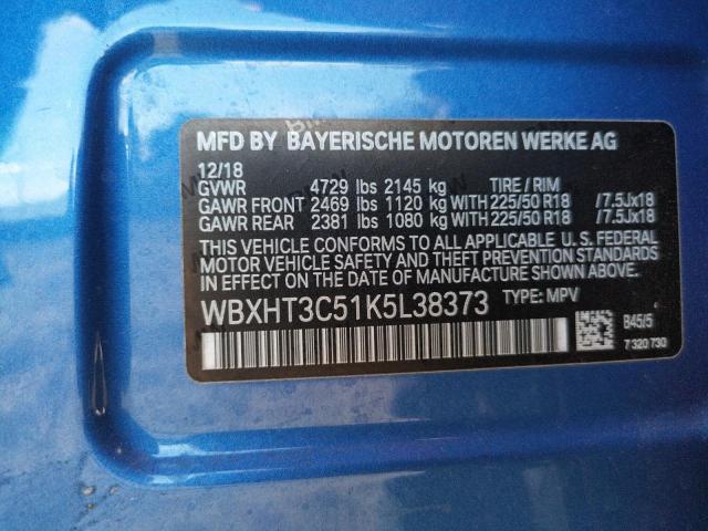 WBXHT3C51K5L38373 - 2019 BMW X1 XDRIVE28I BLUE photo 13