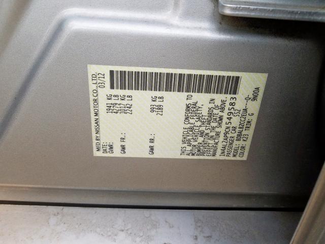 1N4AL2AP9CN549583 - 2012 NISSAN ALTIMA BASE  photo 10