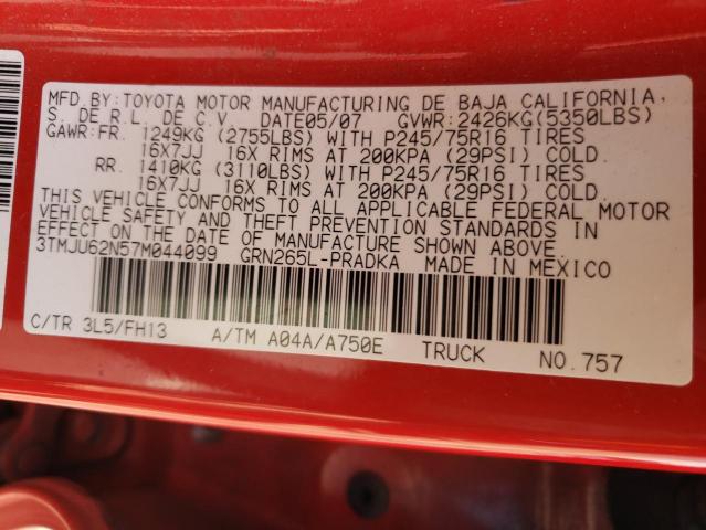 3TMJU62N57M044099 - 2007 TOYOTA TACOMA DOUBLE CAB PRERUNNER RED photo 12