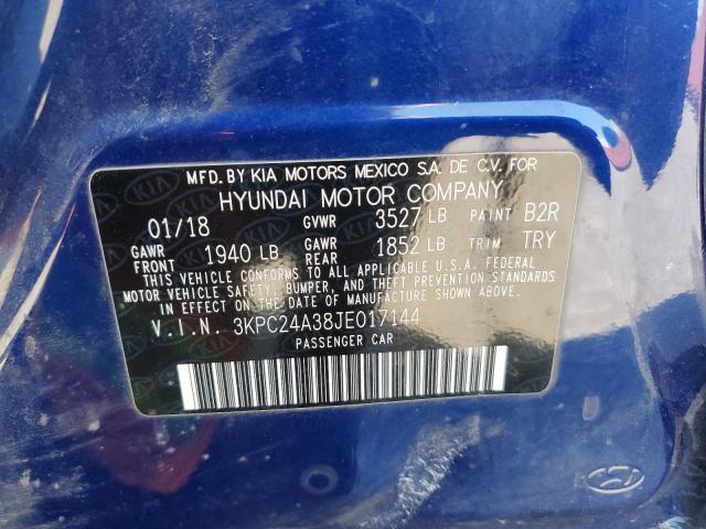 3KPC24A38JE017144 - 2018 HYUNDAI ACCENT SE BLUE photo 13