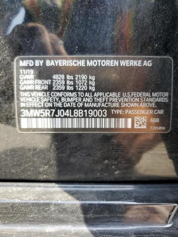 3MW5R7J04L8B19003 - 2020 BMW 330XI BLACK photo 12