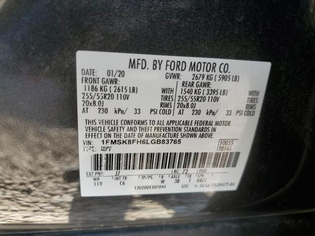 1FMSK8FH6LGB83765 - 2020 FORD EXPLORER LIMITED CHARCOAL photo 13