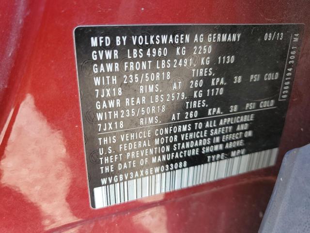 WVGBV3AX6EW033088 - 2014 VOLKSWAGEN TIGUAN S RED photo 14