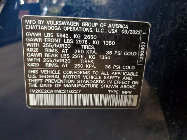 1V2KE2CA1NC216227 - 2022 VOLKSWAGEN ATLAS CROS SE BLUE photo 13