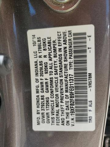 19XFB2F89FE011317 - 2015 HONDA CIVIC EX GRAY photo 12