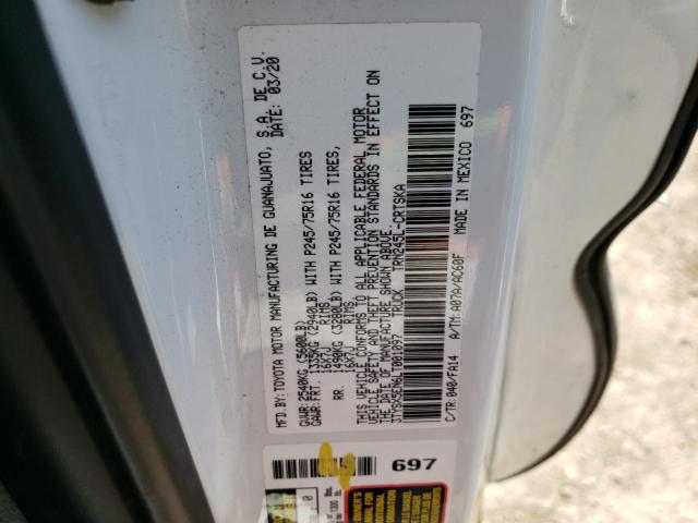 3TYSX5EN6LT001097 - 2020 TOYOTA TACOMA ACCESS CAB თეთრი ფოტო 12