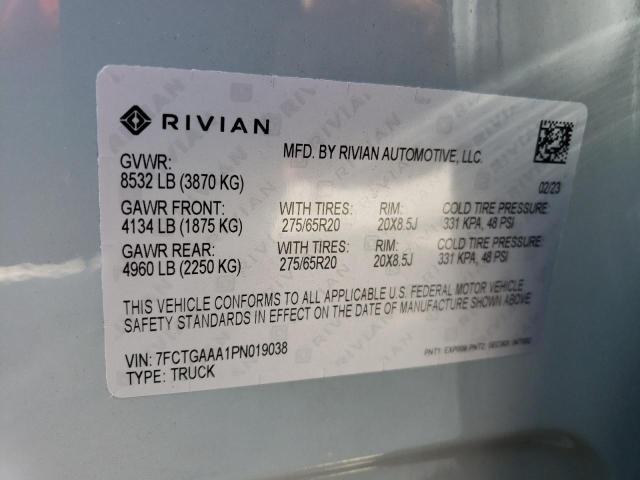 7FCTGAAA1PN019038 - 2023 RIVIAN R1T ADVENTURE GRAY photo 12