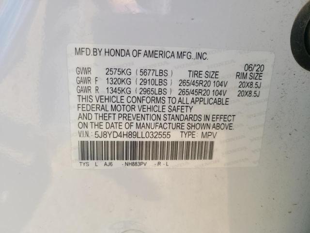 5J8YD4H89LL032555 - 2020 ACURA MDX ADVANCE WHITE photo 13