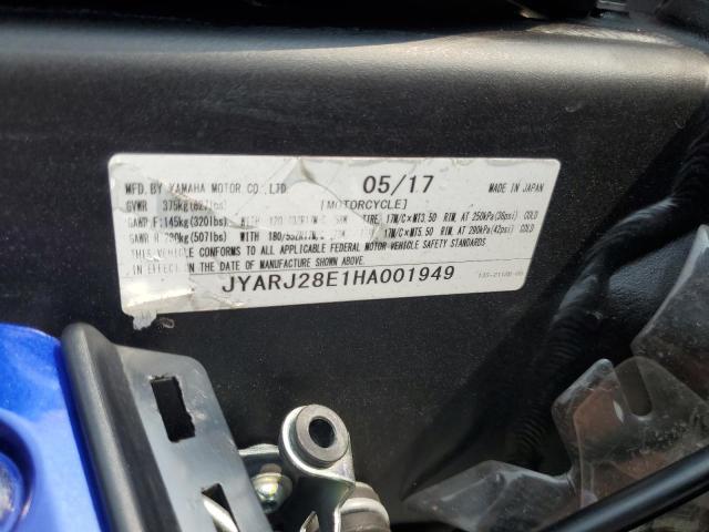 JYARJ28E1HA001949 - 2017 YAMAHA R6L BLUE photo 10