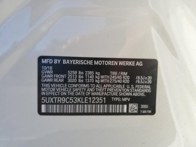 5UXTR9C53KLE12351 - 2019 BMW X3 XDRIVE30I WHITE photo 13