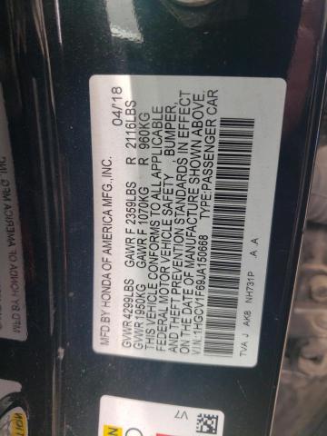 1HGCV1F69JA150668 - 2018 HONDA ACCORD EXL BLACK photo 12