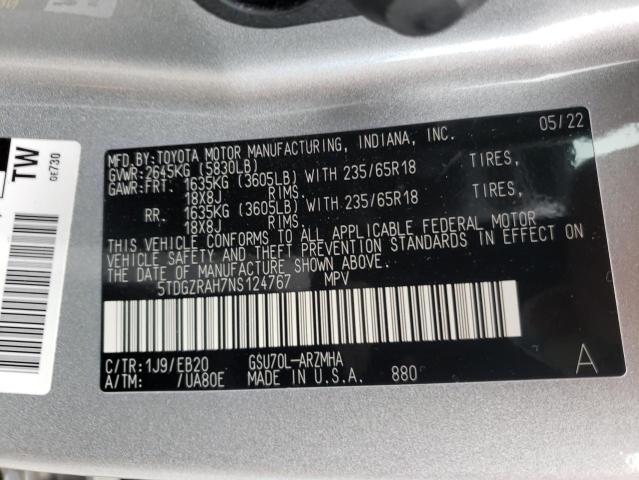 5TDGZRAH7NS124767 - 2022 TOYOTA HIGHLANDER XLE Silber Foto 14