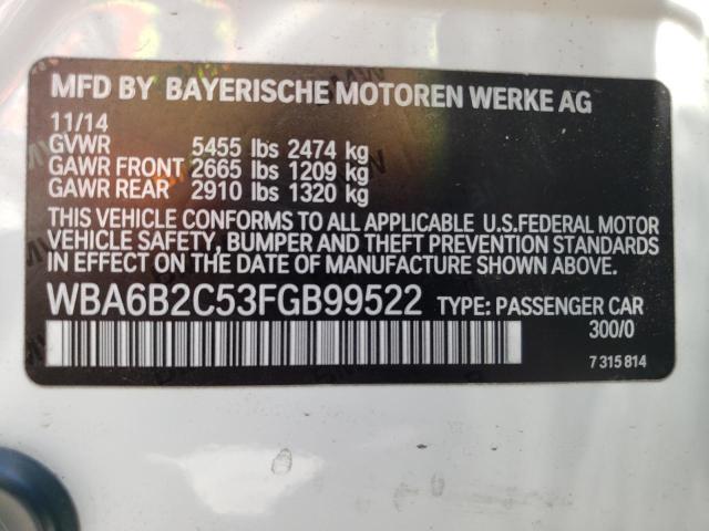 WBA6B2C53FGB99522 - 2015 BMW 650 I GRAN COUPE WHITE photo 12