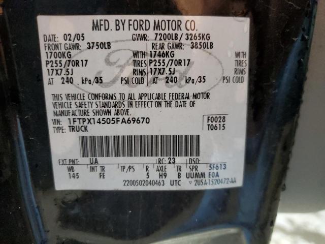 1FTPX14505FA69670 - 2005 FORD F150 BLACK photo 12