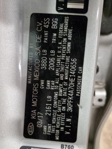 3KPFK4A70HE140656 - 2017 KIA FORTE LX SILVER photo 12