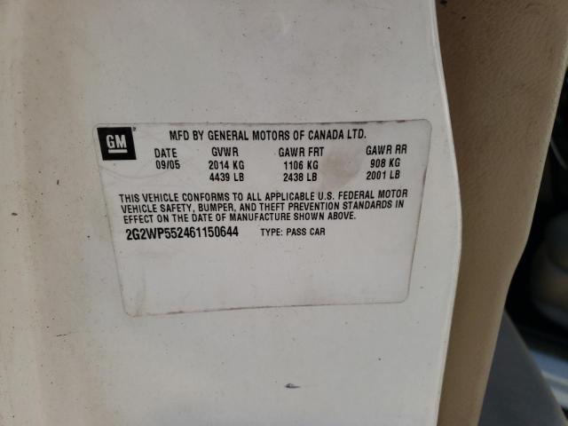 2G2WP552461150644 - 2006 PONTIAC GRAND PRIX WHITE photo 10