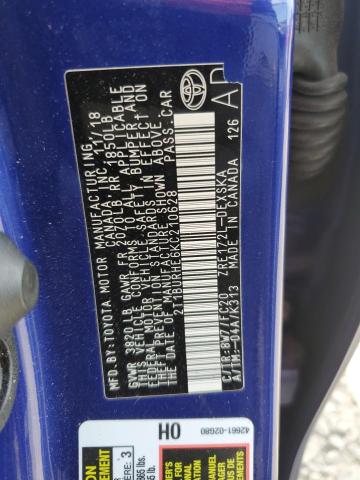 2T1BURHE6KC210628 - 2019 TOYOTA COROLLA L ლურჯი ფოტო 12