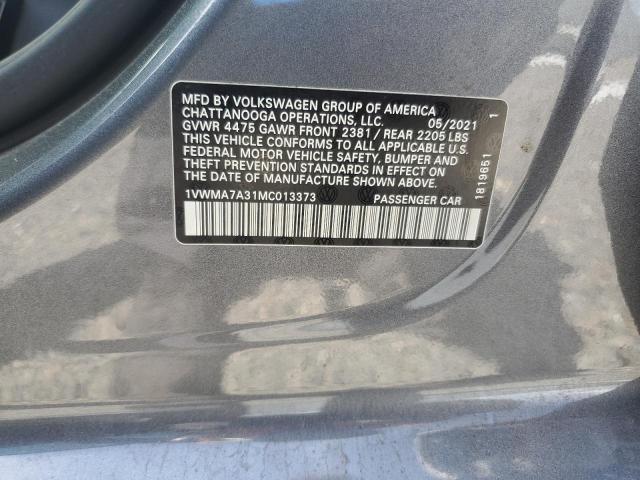 1VWMA7A31MC013373 - 2021 VOLKSWAGEN PASSAT R-LINE გრაფიტი ფოტო 12