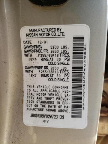 JN8DR09Y02W723139 - 2002 NISSAN PATHFINDER LE GOLD photo 12