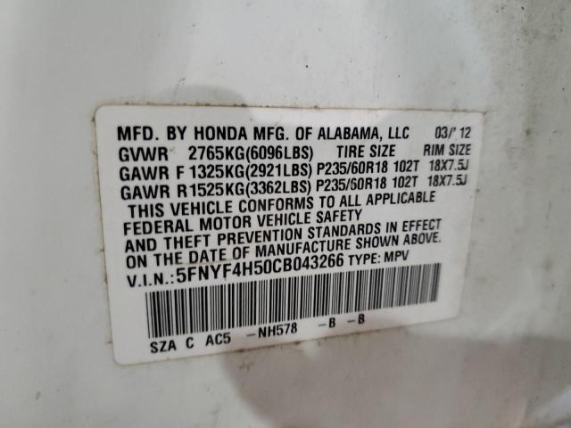 5FNYF4H50CB043266 - 2012 HONDA PILOT EXL WHITE photo 13