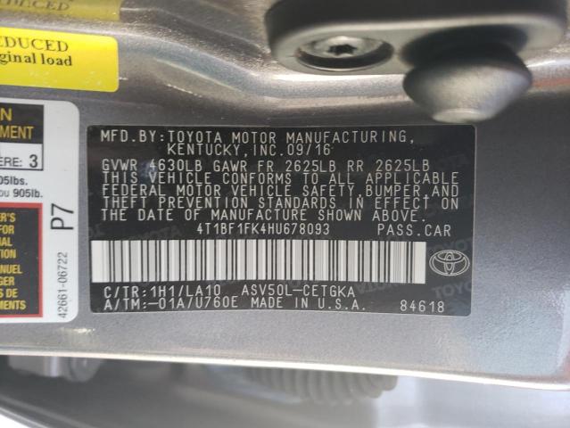 4T1BF1FK4HU678093 - 2017 TOYOTA CAMRY LE GRAY photo 13