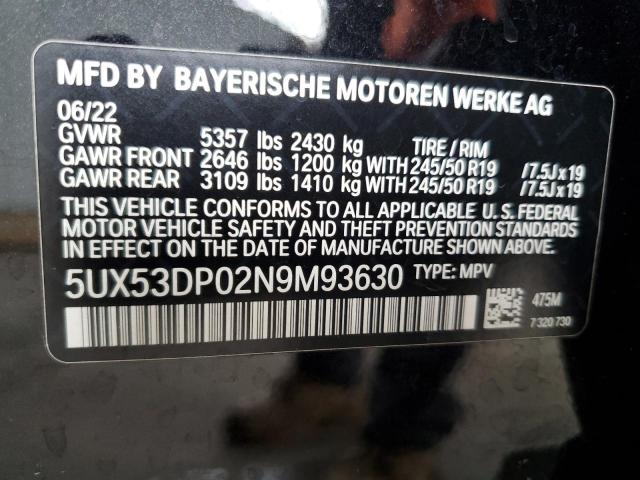 5UX53DP02N9M93630 - 2022 BMW X3 XDRIVE30I BLACK photo 13