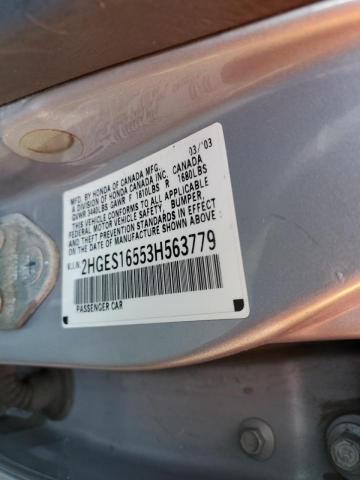 2HGES16553H563779 - 2003 HONDA CIVIC LX GRAY photo 10