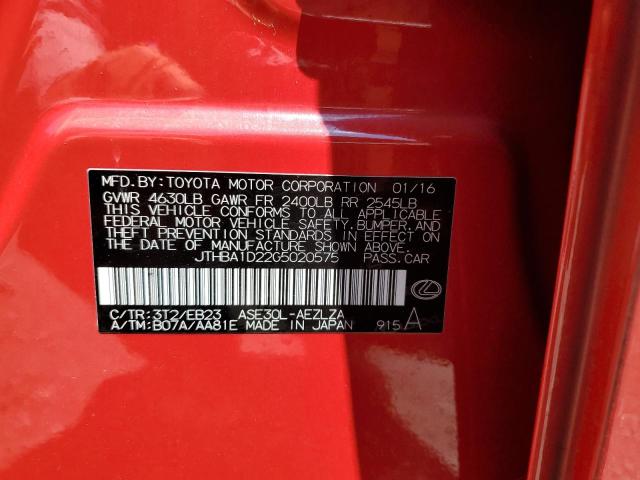 JTHBA1D22G5020575 - 2016 LEXUS IS 200T RED photo 12