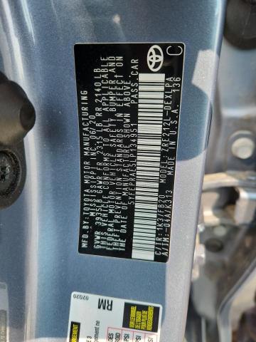 5YFEPRAE5LP134951 - 2020 TOYOTA COROLLA LE BLUE photo 12