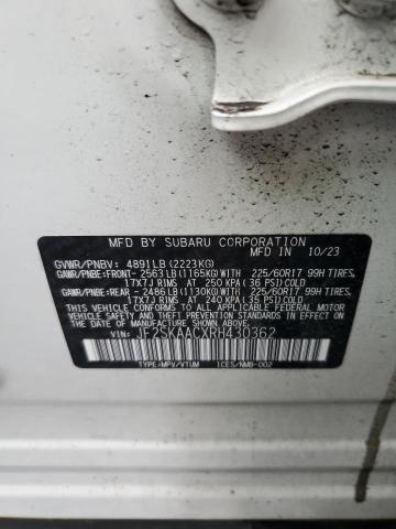 JF2SKAACXRH430362 - 2024 SUBARU FORESTER WHITE photo 13