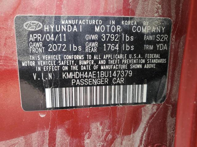 KMHDH4AE1BU147379 - 2011 HYUNDAI ELANTRA GLS BURGUNDY photo 13