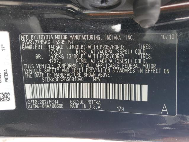 5TDKK3DC2BS091040 - 2011 TOYOTA SIENNA LE BLACK photo 13