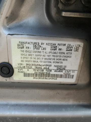 3N1CB51D36L643415 - 2006 NISSAN SENTRA 1.8 TAN photo 12