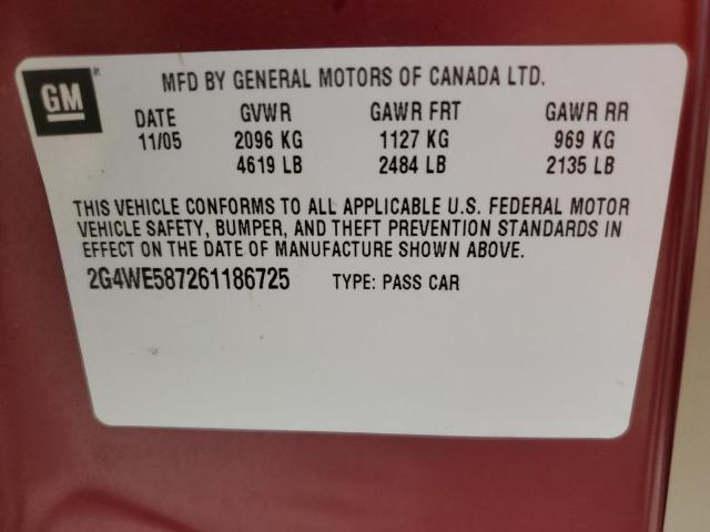 2G4WE587261186725 - 2006 BUICK LACROSSE CXS RED photo 12