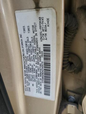 5TEGN92N04Z349579 - 2004 TOYOTA TACOMA DOUBLE CAB PRERUNNER GOLD photo 12