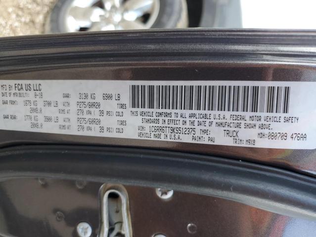1C6RR6TT9KS512375 - 2019 RAM 1500 CLASS SLT გრაფიტი ფოტო 12