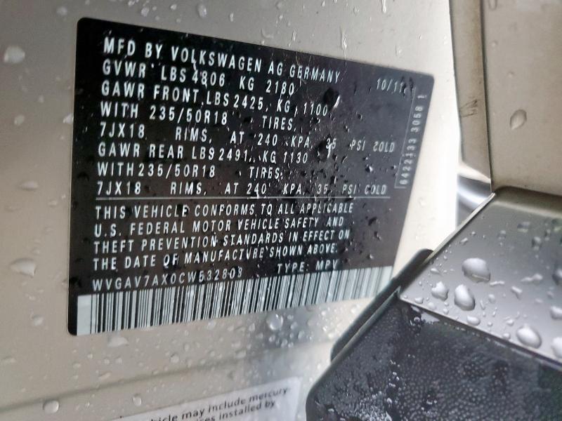 WVGAV7AX0CW532808 - 2012 VOLKSWAGEN TIGUAN S 银色 照片 13