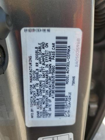 4T1BE32K82U575660 - 2002 TOYOTA CAMRY LE GRAY photo 12