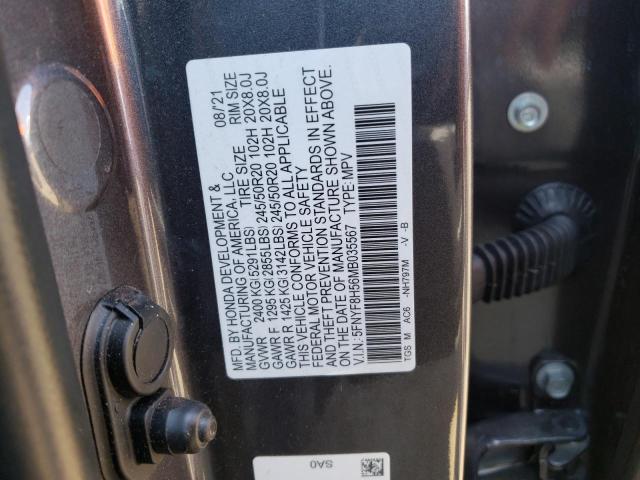 5FNYF8H56MB035567 - 2021 HONDA PASSPORT EXL ნაცრისფერი ფოტო 12