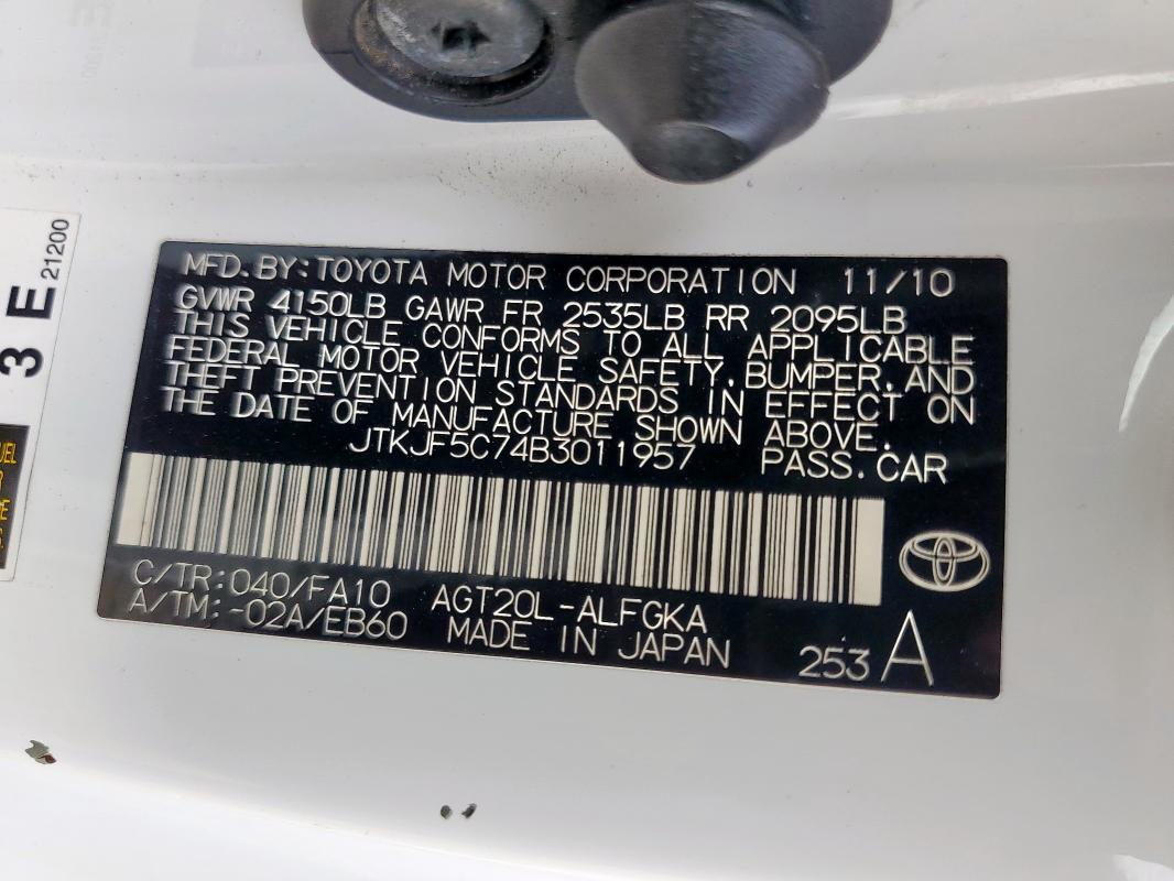 JTKJF5C74B3011957 - 2011 TOYOTA SCION TC Ağ foto 12