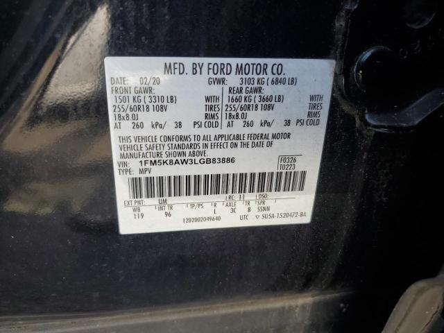 1FM5K8AW3LGB83886 - 2020 FORD EXPLORER POLICE INTERCEPTOR 黑色 照片 12