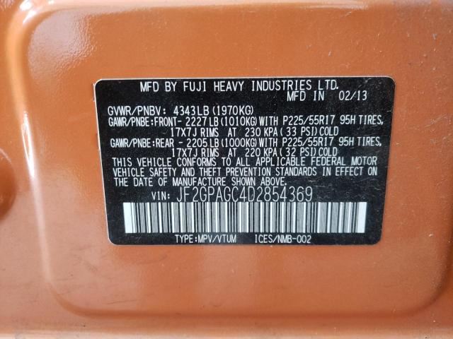 JF2GPAGC4D2854369 - 2013 SUBARU XV CROSSTR 2.0 LIMITED ORANGE photo 12