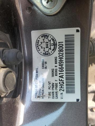 2HGFA16649H028001 - 2009 HONDA CIVIC LX-S GRAY photo 12