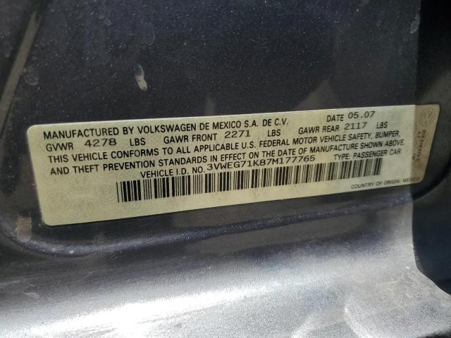 3VWEG71K87M177765 - 2007 VOLKSWAGEN JETTA WOLFSBURG GRAY photo 12