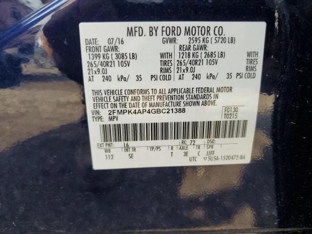 2FMPK4AP4GBC21388 - 2016 FORD EDGE SPORT BLUE photo 14