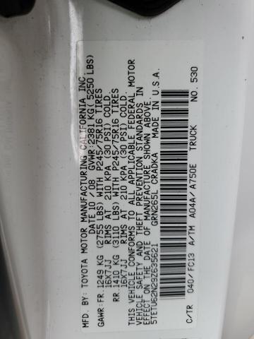 5TETU62N29Z635621 - 2009 TOYOTA TACOMA PRERUNNER ACCESS CAB WHITE photo 12