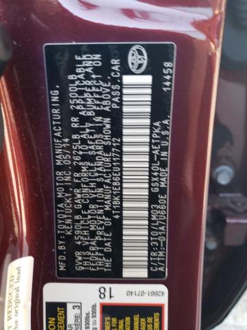 4T1BK1EB6EU117712 - 2014 TOYOTA AVALON BASE 红色 照片 12