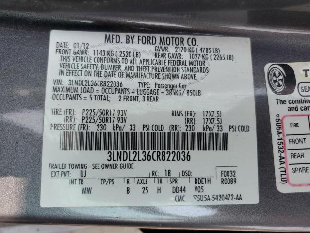 3LNDL2L36CR822036 - 2012 LINCOLN MKZ HYBRID GRAY photo 12