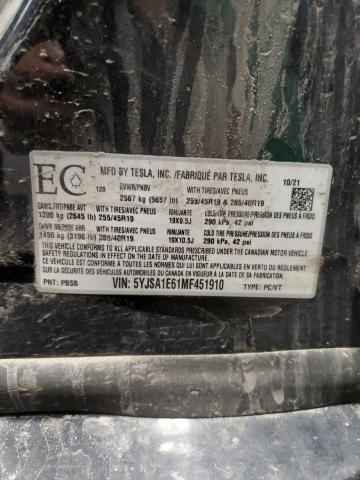 5YJSA1E61MF451910 - 2021 TESLA MODEL S Siyah fotoğraf 13